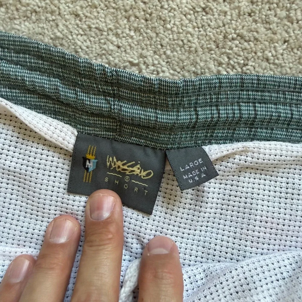 90's Mossimo Surf Swim Trunks L Teal Micro Check Mesh Lined Board Shorts USA